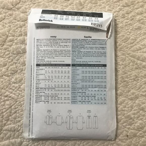 Vintage Simplicity and Butterick Pajama and Robe Unisex Pattern Lot of 3 Uncut - Picture 3 of 8